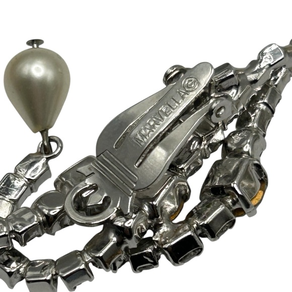 Vintage Marvella Ear Climber Rhinestone Pearl Drop Earrings - Picture 7 of 7